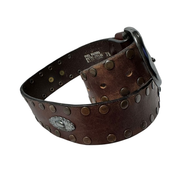 Vintage MANGO PUNTO Brown Leather Concho Studded Belt For Men Size 30 - Picture 2 of 9